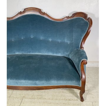 ANTICO DIVANO DUE POSTI PRIMI 1900 LUIGI FILIPPO ARMCHAIR LEGNO STOFFA POLTRONA