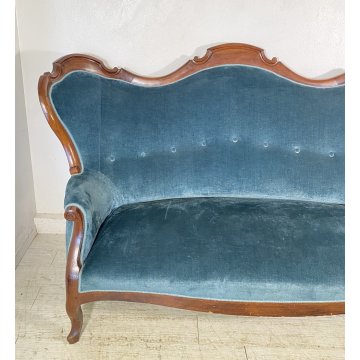 ANTICO DIVANO DUE POSTI PRIMI 1900 LUIGI FILIPPO ARMCHAIR LEGNO STOFFA POLTRONA