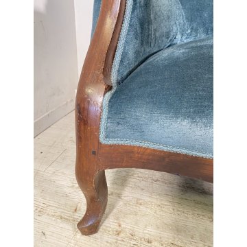 ANTICO DIVANO DUE POSTI PRIMI 1900 LUIGI FILIPPO ARMCHAIR LEGNO STOFFA POLTRONA