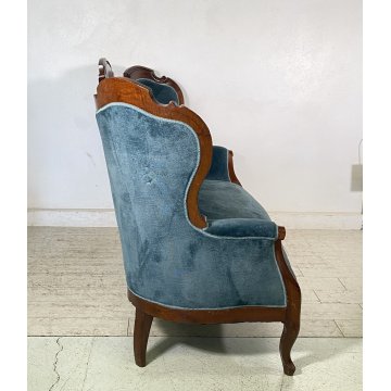 ANTICO DIVANO DUE POSTI PRIMI 1900 LUIGI FILIPPO ARMCHAIR LEGNO STOFFA POLTRONA