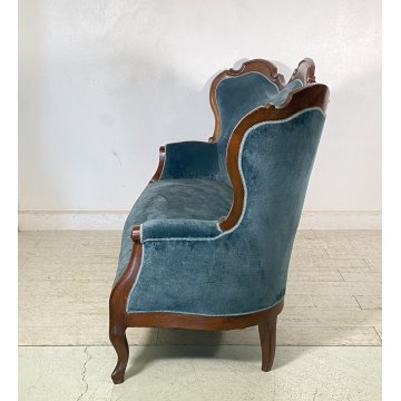 ANTICO DIVANO DUE POSTI PRIMI 1900 LUIGI FILIPPO ARMCHAIR LEGNO STOFFA POLTRONA
