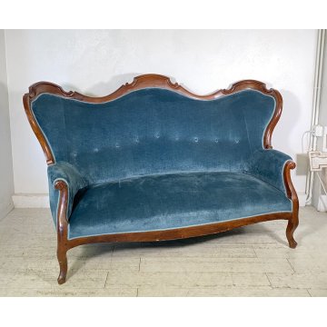 ANTICO DIVANO DUE POSTI PRIMI 1900 LUIGI FILIPPO ARMCHAIR LEGNO STOFFA POLTRONA