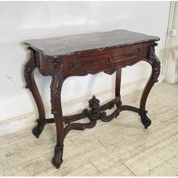 ANTICO TAVOLO CONSOLE Luigi Filippo SCRITTOIO LEGNO MARMO 1800/1900 SCRIVANIA