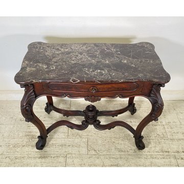 ANTICO TAVOLO CONSOLE Luigi Filippo SCRITTOIO LEGNO MARMO 1800/1900 SCRIVANIA