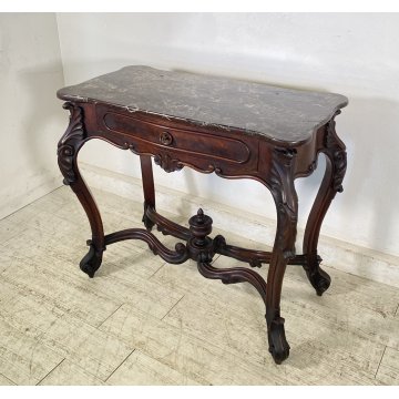 ANTICO TAVOLO CONSOLE Luigi Filippo SCRITTOIO LEGNO MARMO 1800/1900 SCRIVANIA