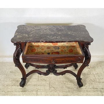 ANTICO TAVOLO CONSOLE Luigi Filippo SCRITTOIO LEGNO MARMO 1800/1900 SCRIVANIA