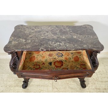 ANTICO TAVOLO CONSOLE Luigi Filippo SCRITTOIO LEGNO MARMO 1800/1900 SCRIVANIA