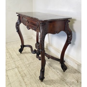 ANTICO TAVOLO CONSOLE Luigi Filippo SCRITTOIO LEGNO MARMO 1800/1900 SCRIVANIA