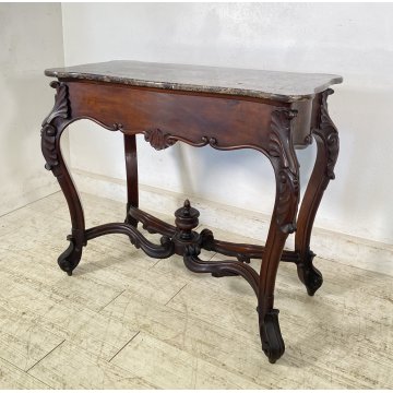 ANTICO TAVOLO CONSOLE Luigi Filippo SCRITTOIO LEGNO MARMO 1800/1900 SCRIVANIA