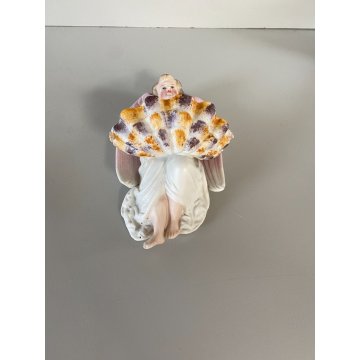 antica ACQUASANTIERA BISQUIT angelo DIPINTA A MANO ceramica '900