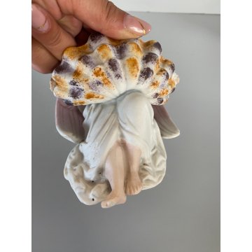 antica ACQUASANTIERA BISQUIT angelo DIPINTA A MANO ceramica '900