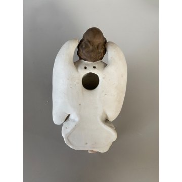 antica ACQUASANTIERA BISQUIT angelo DIPINTA A MANO ceramica '900