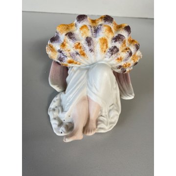 antica ACQUASANTIERA BISQUIT angelo DIPINTA A MANO ceramica '900