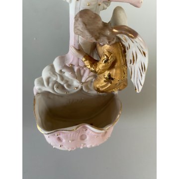 antica ACQUASANTIERA BISQUIT angelo preghiera DIPINTA A MANO ceramica '900