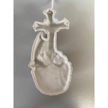 antica ACQUASANTIERA BISQUIT angelo preghiera DIPINTA A MANO ceramica '900