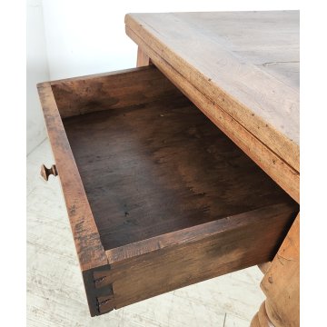 ANTICO TAVOLO LIBRO  ALLUNGABILE cassetto LEGNO NOCE tornito EPOCA 1800 SALOTTO