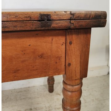 ANTICO TAVOLO LIBRO  ALLUNGABILE cassetto LEGNO NOCE tornito EPOCA 1800 SALOTTO