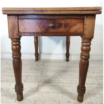 ANTICO TAVOLO LIBRO  ALLUNGABILE cassetto LEGNO NOCE tornito EPOCA 1800 SALOTTO