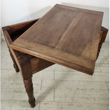 ANTICO TAVOLO LIBRO  ALLUNGABILE cassetto LEGNO NOCE tornito EPOCA 1800 SALOTTO