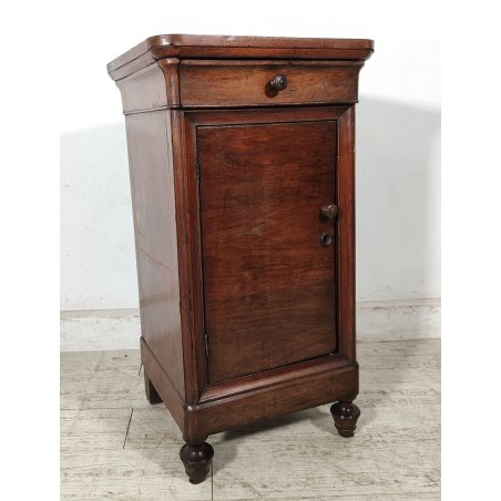 ANTICO COMODINO CAPPUCCINO LEGNO NOCE epoca 1800 CASSETTIERA Old Wood Nightstand