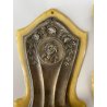 antica COPPIA ACQUASANTIERA GESU' MADONNA MARIA '900 bachelite VETRO metallo