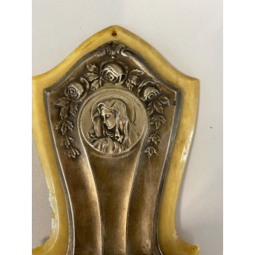 antica COPPIA ACQUASANTIERA GESU' MADONNA MARIA '900 bachelite VETRO metallo