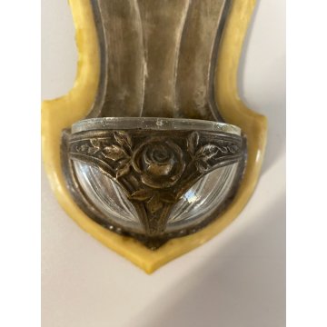 antica COPPIA ACQUASANTIERA GESU' MADONNA MARIA '900 bachelite VETRO metallo