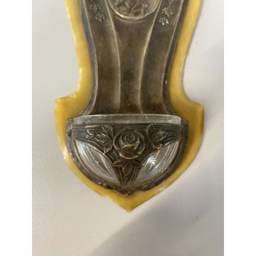 antica COPPIA ACQUASANTIERA GESU' MADONNA MARIA '900 bachelite VETRO metallo