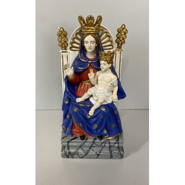 ANTICA SCULTURA terracotta MADONNA DELL'AIUTO trono preghiera MARIA GESU BAMBINO