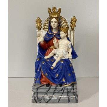 ANTICA SCULTURA terracotta MADONNA DELL'AIUTO trono preghiera MARIA GESU BAMBINO
