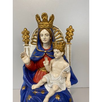 ANTICA SCULTURA terracotta MADONNA DELL'AIUTO trono preghiera MARIA GESU BAMBINO