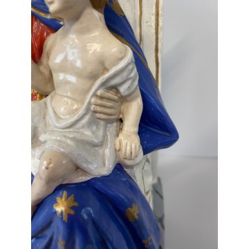 ANTICA SCULTURA terracotta MADONNA DELL'AIUTO trono preghiera MARIA GESU BAMBINO