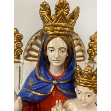 ANTICA SCULTURA terracotta MADONNA DELL'AIUTO trono preghiera MARIA GESU BAMBINO