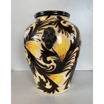 ANTICO VASO ORCIO ANFORA TERRACOTTA SMALTATA ART DECO'  ø 23x30cm/h '20/'30
