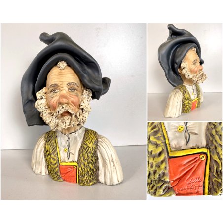 SCULTURA BUSTO CERAMICA UOMO ANZIANO COSTUME TRADIZIONALE SARDO 24,5cm/h