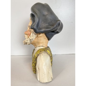 SCULTURA BUSTO CERAMICA UOMO ANZIANO COSTUME TRADIZIONALE SARDO 24,5cm/h