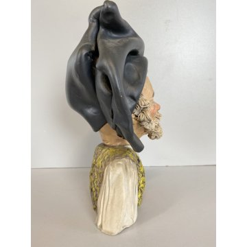 SCULTURA BUSTO CERAMICA UOMO ANZIANO COSTUME TRADIZIONALE SARDO 24,5cm/h