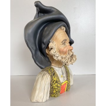 SCULTURA BUSTO CERAMICA UOMO ANZIANO COSTUME TRADIZIONALE SARDO 24,5cm/h