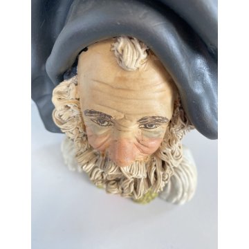 SCULTURA BUSTO CERAMICA UOMO ANZIANO COSTUME TRADIZIONALE SARDO 24,5cm/h