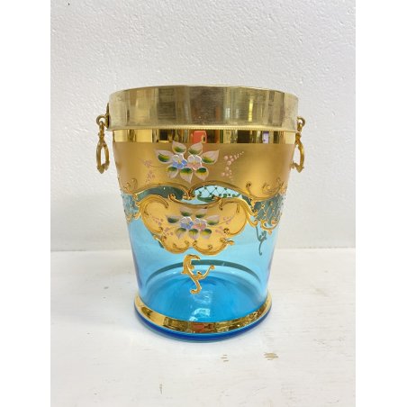 SECCHIELLO CHAMPAGNE VETRO Murano TURCHESE ORO GHIACCIO GLACETTE ICE BUCKET '50