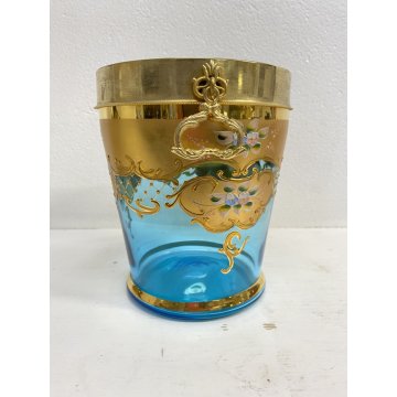 SECCHIELLO CHAMPAGNE VETRO Murano TURCHESE ORO GHIACCIO GLACETTE ICE BUCKET '50