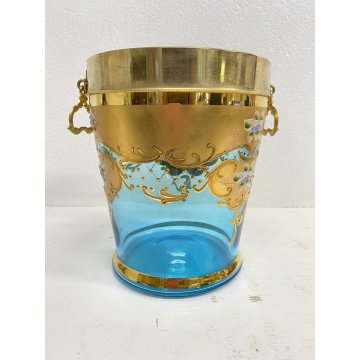 SECCHIELLO CHAMPAGNE VETRO Murano TURCHESE ORO GHIACCIO GLACETTE ICE BUCKET '50