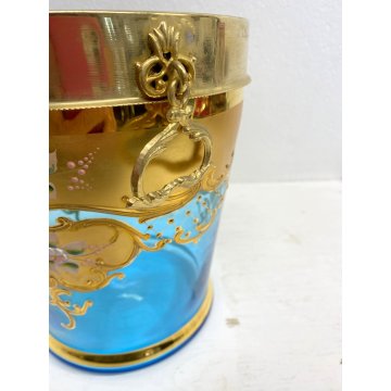 SECCHIELLO CHAMPAGNE VETRO Murano TURCHESE ORO GHIACCIO GLACETTE ICE BUCKET '50