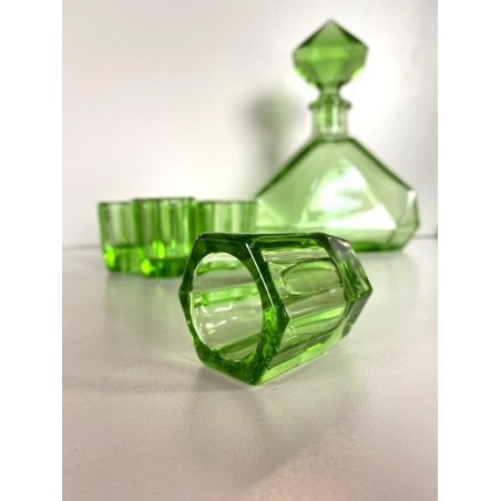 BOTTIGLIA DECANTER 6 BICCHIERI CRISTALLO VERDE MOLATO BOHEMIAN CRYSTAL ART DECO'
