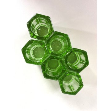 BOTTIGLIA DECANTER 6 BICCHIERI CRISTALLO VERDE MOLATO BOHEMIAN CRYSTAL ART DECO'