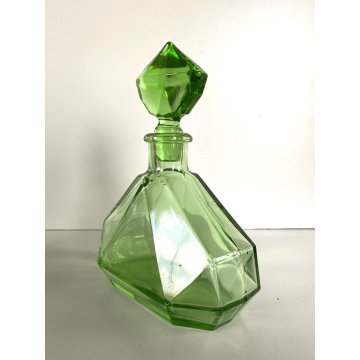BOTTIGLIA DECANTER 6 BICCHIERI CRISTALLO VERDE MOLATO BOHEMIAN CRYSTAL ART DECO'