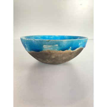 PORTAOGGETTI CIOTOLA BOWL CERAMICA RAKU REFRATTARIO SMALTO TURCHESE '900