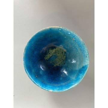 PORTAOGGETTI CIOTOLA BOWL CERAMICA RAKU REFRATTARIO SMALTO TURCHESE '900