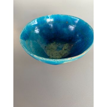 PORTAOGGETTI CIOTOLA BOWL CERAMICA RAKU REFRATTARIO SMALTO TURCHESE '900