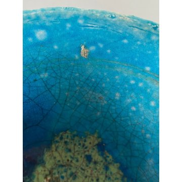 PORTAOGGETTI CIOTOLA BOWL CERAMICA RAKU REFRATTARIO SMALTO TURCHESE '900